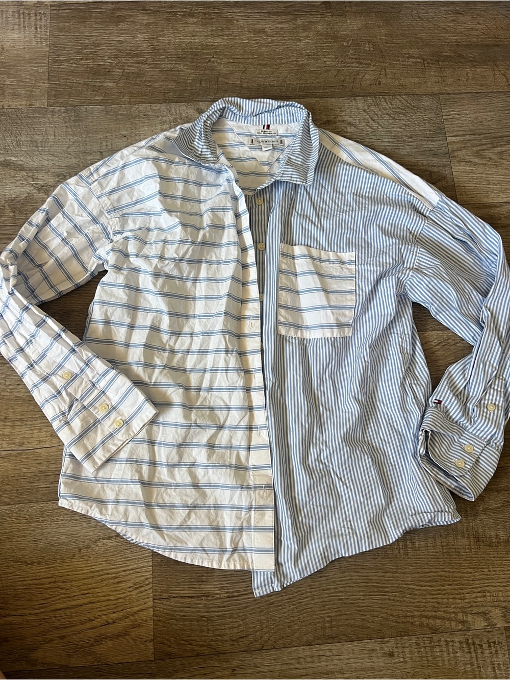 Tommy Hilfiger Striped Button Down Top in Blue 100% Cotton